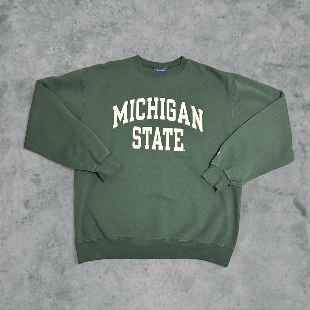 Champion Sweatshirt Mens Large Green Michigan State Distressed